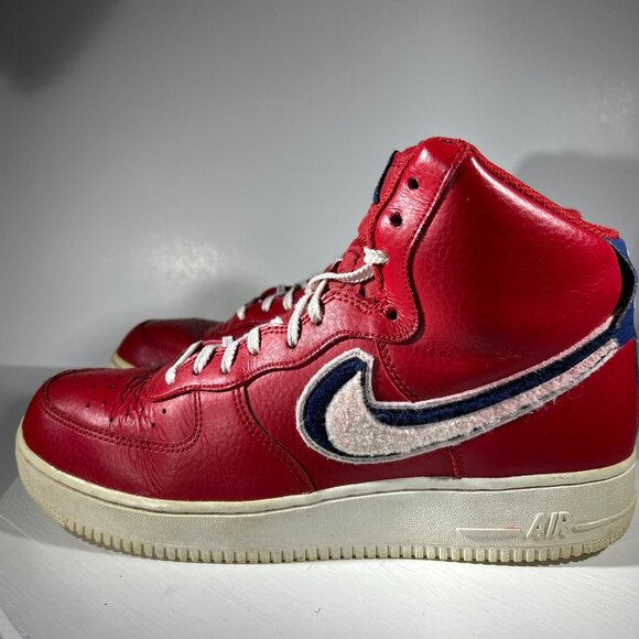 Nike Air Force 1 High Top Red Shoes Mens Size 10 Chenille Swoosh Sneakers AF1 BF - Picture 5 of 12